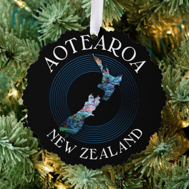 NEW ZEALAND MAP PAUA CHRISTMAS ORNAMENT CARD (Insitu (Tree))