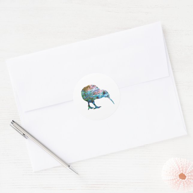 NEW ZEALAND MAP PAUA CLASSIC ROUND STICKER (Envelope)