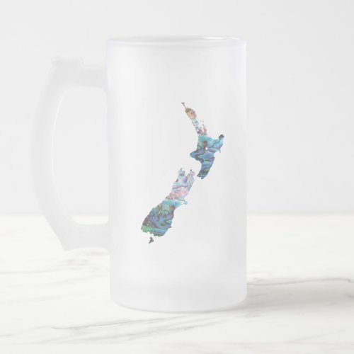NEW ZEALAND MAP PAUA FROSTED GLASS BEER MUG
