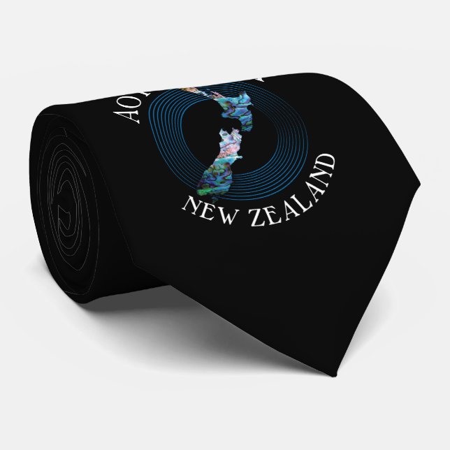 NEW ZEALAND MAP PAUA NECK TIE (Rolled)