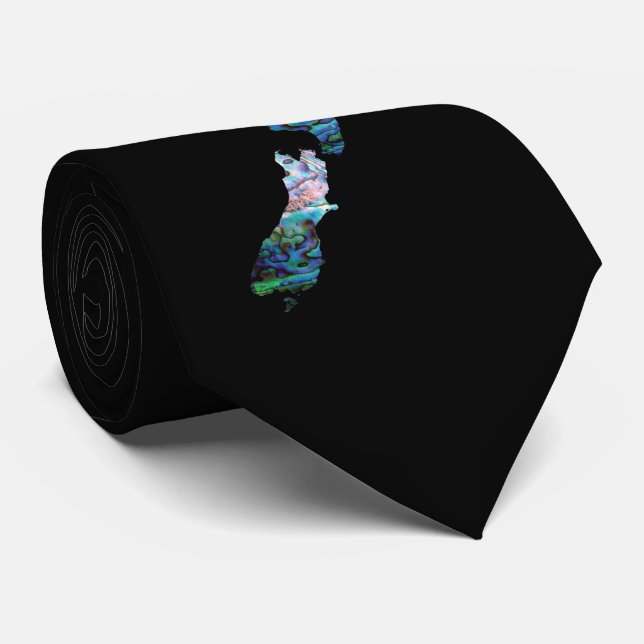 NEW ZEALAND MAP PAUA NECK TIE (Rolled)