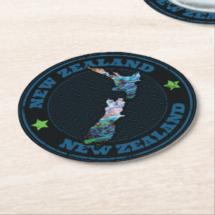 NEW ZEALAND MAP PAUA ROUND PAPER COASTER