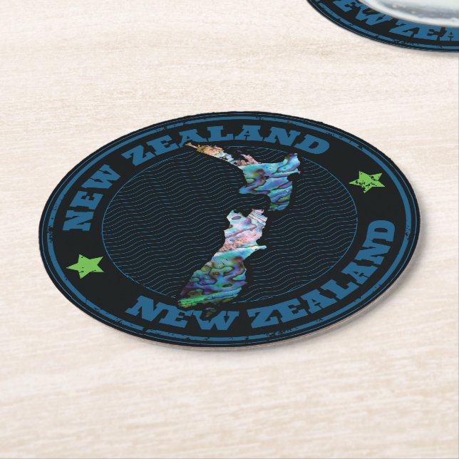 NEW ZEALAND MAP PAUA ROUND PAPER COASTER (Angled)