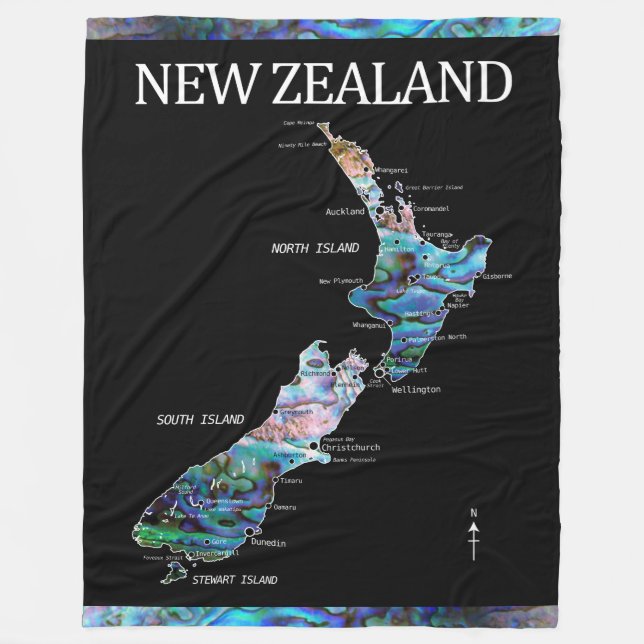 NEW ZEALAND MAP PAUA THROW BLANKET (Front)