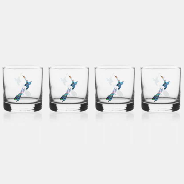 NEW ZEALAND MAP PAUA WHISKEY GLASS (Front)