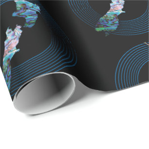NEW ZEALAND MAP RINGS PAUA WRAPPING PAPER