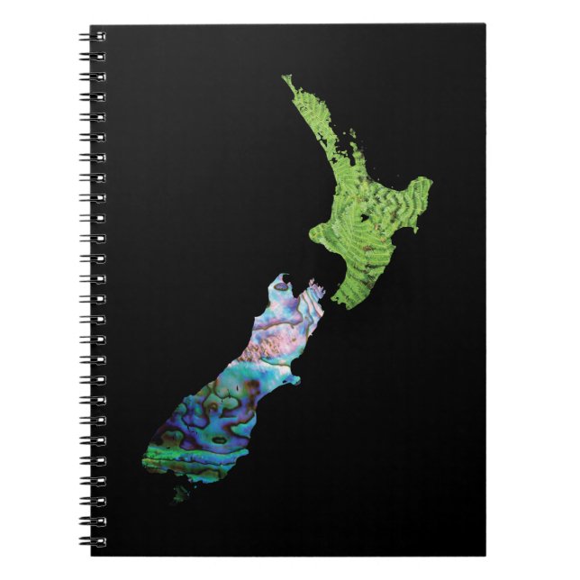 NEW ZEALAND MAP SIMPLE PAUA AND FERNS NOTEBOOK (Front)