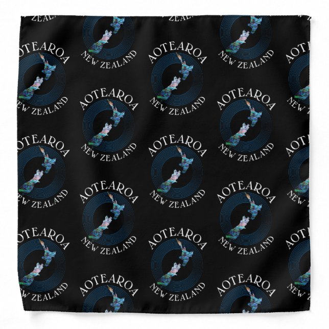 NEW ZEALAND MAP SIMPLE PAUA BANDANA (Front)