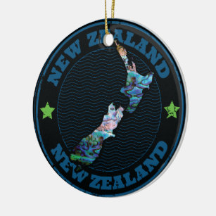 NEW ZEALAND MAP SIMPLE PAUA CERAMIC ORNAMENT