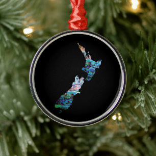 NEW ZEALAND MAP SIMPLE PAUA METAL ORNAMENT