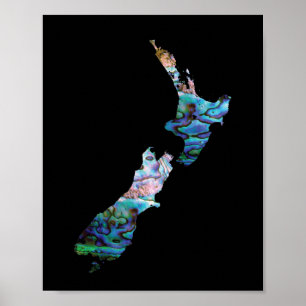 NEW ZEALAND MAP SIMPLE PAUA POSTER