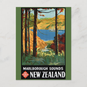 New Zealand Marlborough Sounds Vintage Poster Postcard