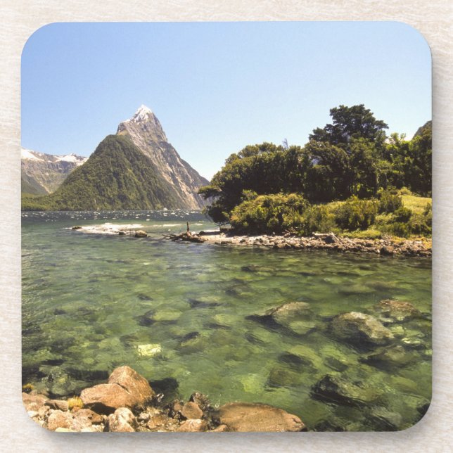 New Zealand, Mitre Peak, & Bowen River entering Beverage Coaster (Front)