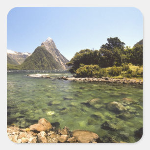 New Zealand, Mitre Peak, & Bowen River entering Square Sticker