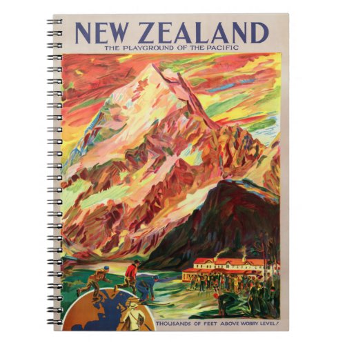 New Zealand Mt Cook Vintage Travel Poster Notebook