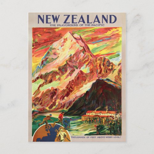New Zealand Mt Cook Vintage Travel Poster Postcard