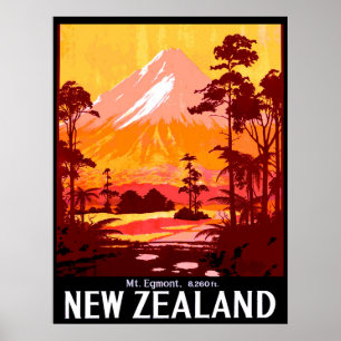 New Zealand, Mt. Egmont, vintage travel Poster