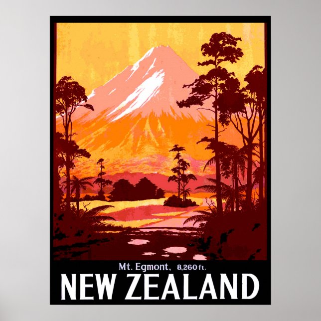 New Zealand, Mt. Egmont, vintage travel Poster (Front)