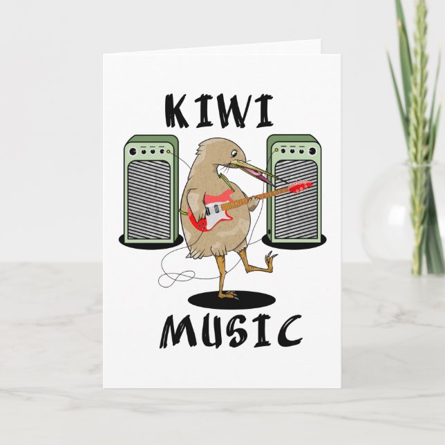 New Zealand Music Kiwi playing guitar Card (Front)