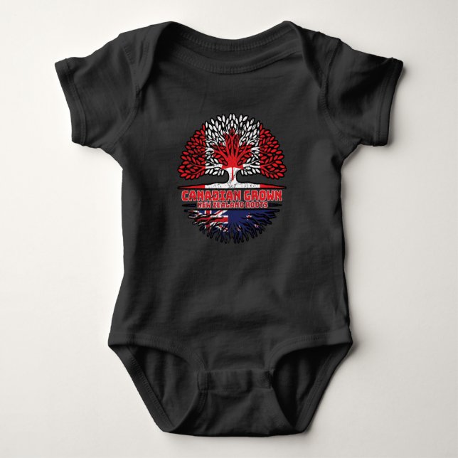 New Zealand New Zealand Canadian Canada Tree Roots Baby Bodysuit (Front)