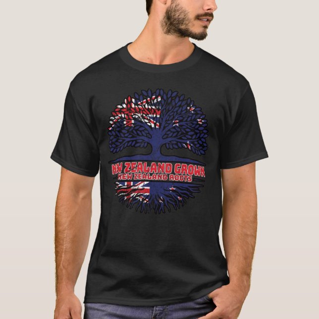 New Zealand New Zealander Kiwi Tree Roots Flag T-Shirt (Front)
