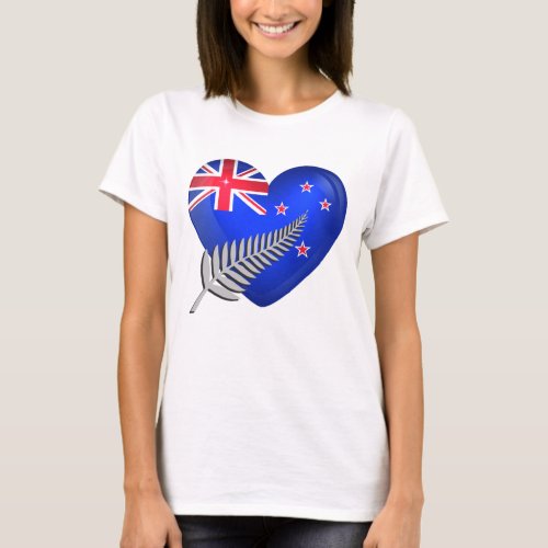 New Zealand NZ Heart Flag and Silver Fern T_Shirt