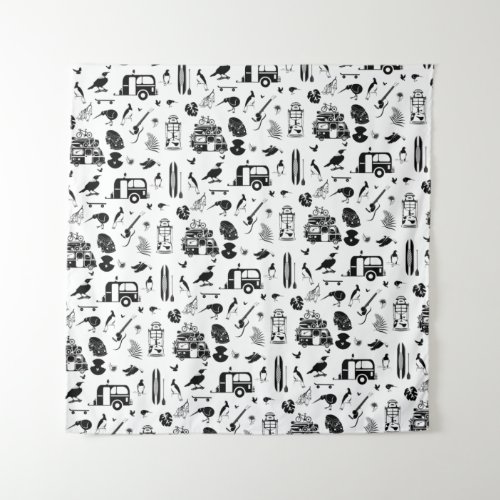 New Zealand Pattern Black and White Tapestry