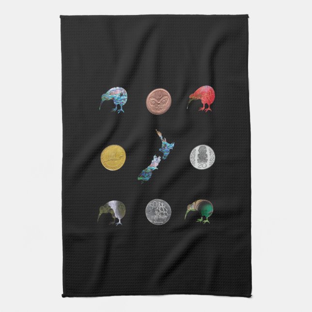 NEW ZEALAND PAUA KIWI MONEY KITCHEN TOWEL (Vertical)