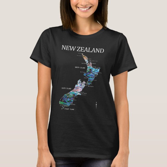 NEW ZEALAND PAUA MAP DETAILED T-Shirt (Front)