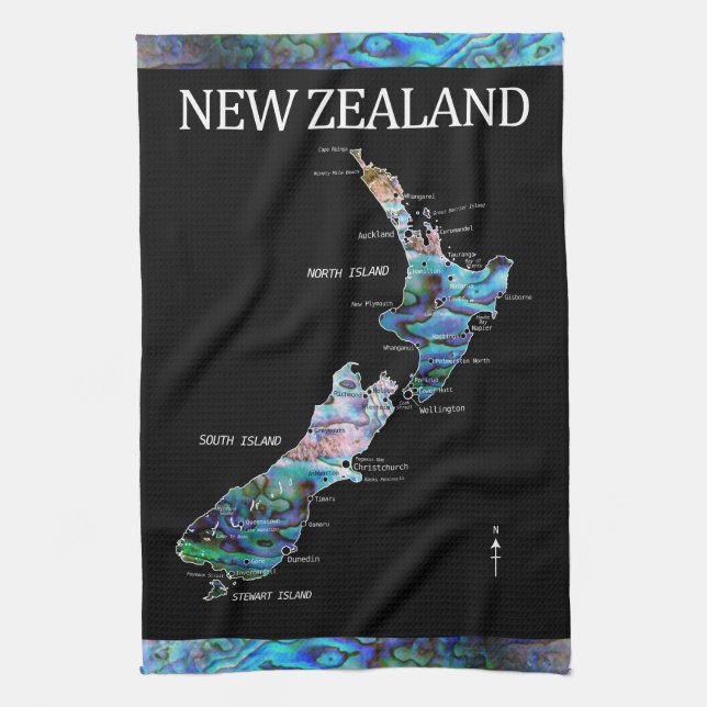 NEW ZEALAND PAUA MAP TEA TOWEL (Vertical)