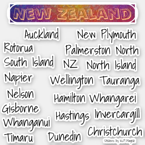 New Zealand Place Names _ Towns  Cities Sticker