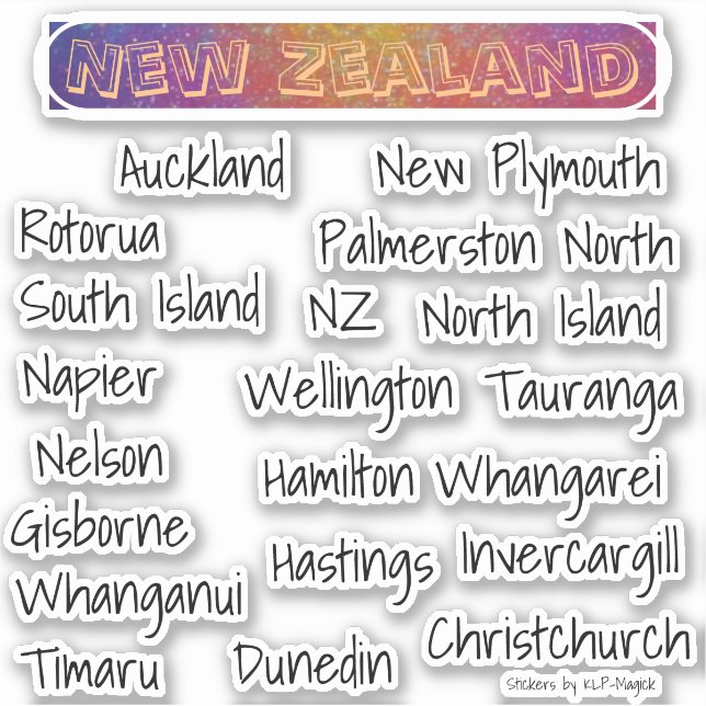 New Zealand Place Names - Towns & Cities Sticker (Front)