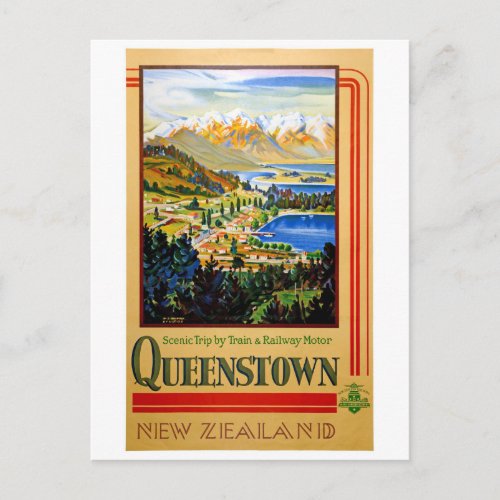 New Zealand Queenstown Restored Vintage Poster Postcard