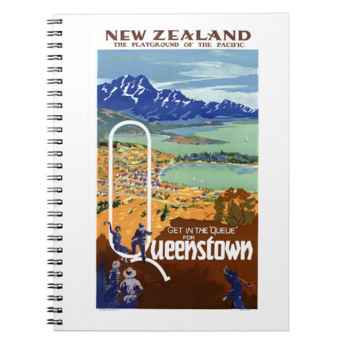 New Zealand Queenstown Vintage Travel Poster Notebook