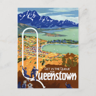 New Zealand Queenstown Vintage Travel Poster Postcard