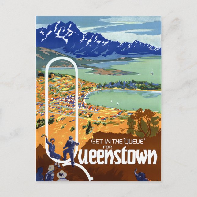 New Zealand Queenstown Vintage Travel Poster Postcard (Front)