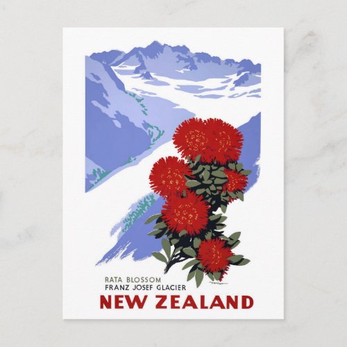New Zealand Rata Blossom Vintage Travel Poster Postcard