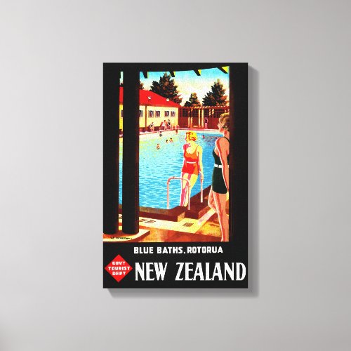 New Zealand Rotorua Vintage Poster Restored Canvas Print