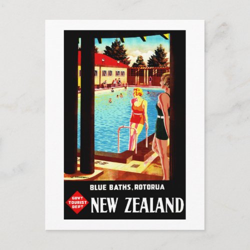 New Zealand Rotorua Vintage Poster Restored Postcard