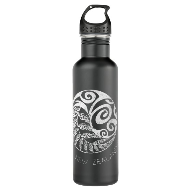New Zealand Rugby Maori Inspired Kiwi & Silver Fer Stainless Steel Water Bottle (Front)