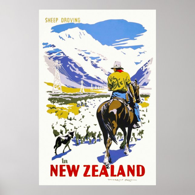 New Zealand Sheep Droving Vintage Poster 1930s (Front)