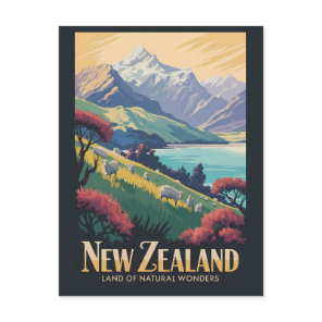 New Zealand Sheep Illustration Travel Art Vintage Postcard