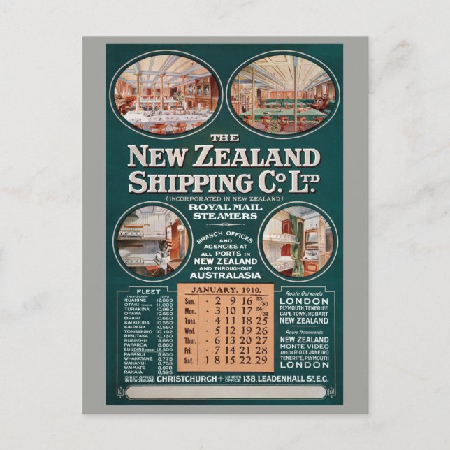 New Zealand Shipping Co. Vintage Poster Postcard (Front)