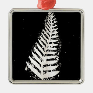 New Zealand SIlver Fern Christmas Tree Metal Ornament