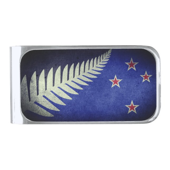 New Zealand Silver Fern Silver Finish Money Clip (Front)