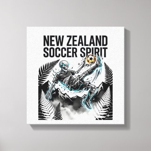 New Zealand Soccer Spirit Skeleton Striker Nations Canvas Print
