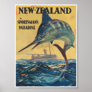 New Zealand, Sportsman's Paradise, Vintage Travel Poster