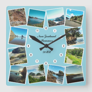 New Zealand Travel 12 Custom Photo Collage Square Wall Clock