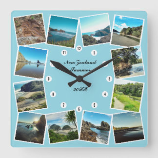 New Zealand Travel 12 Custom Photo Collage Square Wall Clock