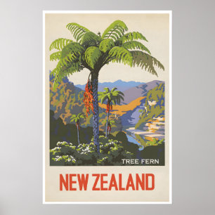 New Zealand Travel Poster Tree Fern Art Marcus